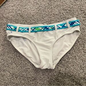 Women's White Medium Swim Bottoms with Blue Accents